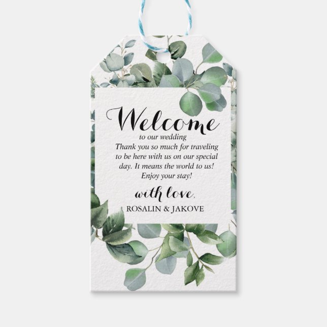 Elegant Greenery Wedding Welcome Gift Tags (Front)