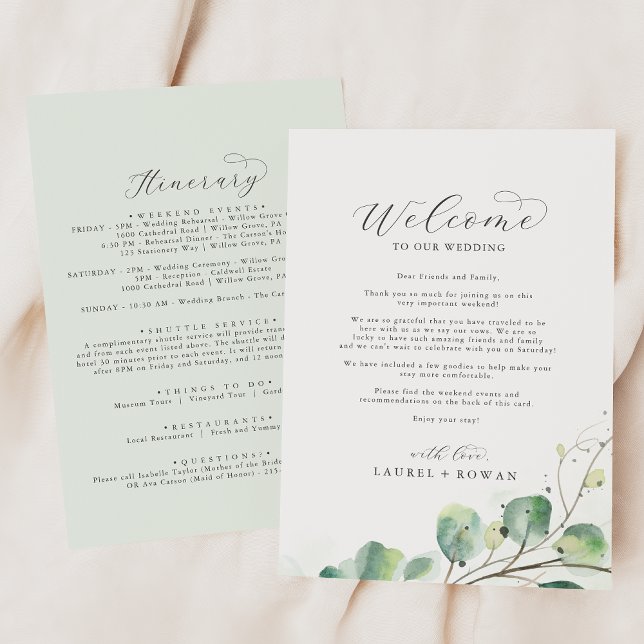 Elegant Greenery Wedding Welcome Letter Itinerary (Creator Uploaded)