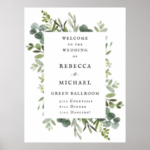 Elegant Greenery Wedding Welcome Poster