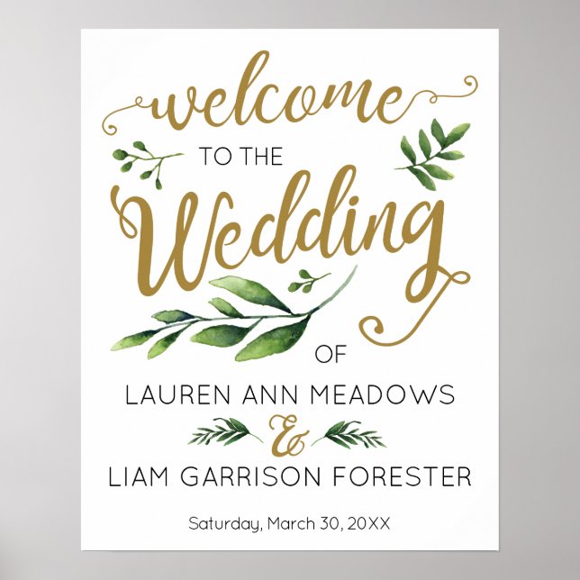 Elegant Greenery Wedding Welcome Poster (Front)