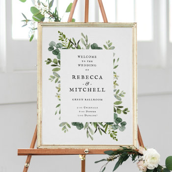 Elegant Greenery Wedding Welcome Poster by beckynimoy at Zazzle