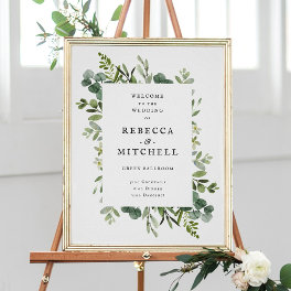 Elegant Greenery Wedding Welcome Poster