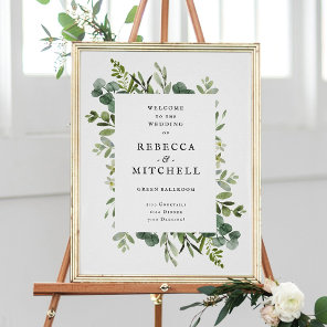 Elegant Greenery Wedding Welcome Poster