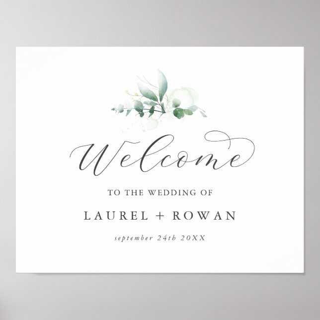 Elegant Greenery Wedding Welcome Poster (Front)
