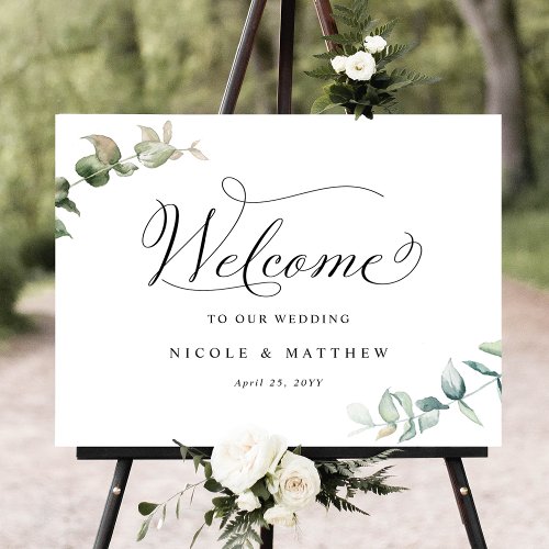 Elegant Greenery Wedding Welcome Sign