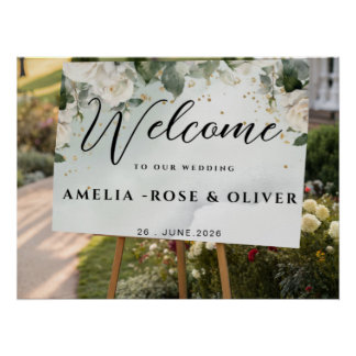 Elegant Greenery Wedding Welcome Sign, Poster