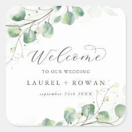 Elegant Greenery Wedding Welcome Square Sticker