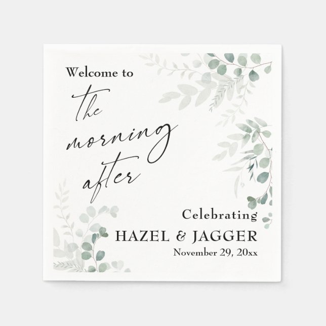 Elegant Greenery Welcome to The Morning After Napkins (Front)
