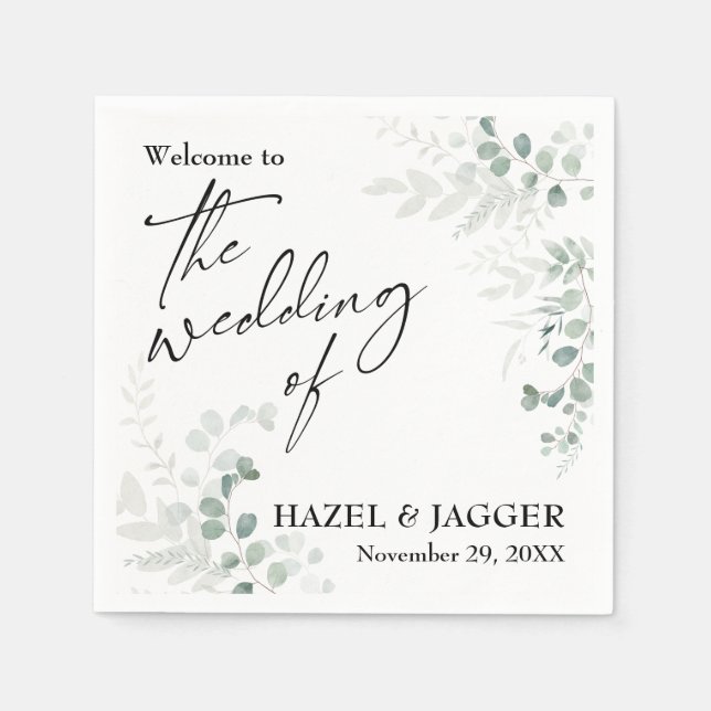 Elegant Greenery Welcome to The Wedding of Napkins (Front)