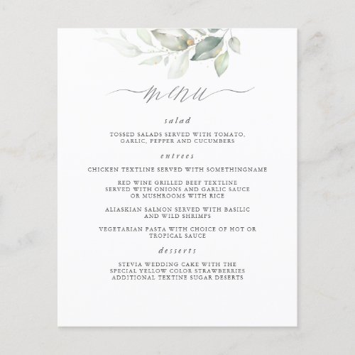 Elegant Greenery White Clean Wedding Menu Flyer