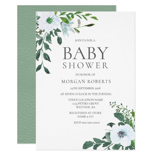 Elegant Greenery White Floral Baby Shower Invite | Zazzle.com