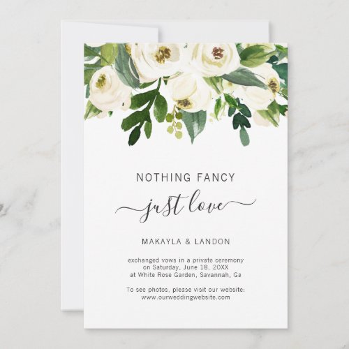 Elegant Greenery White Floral Elopement Wedding Announcement