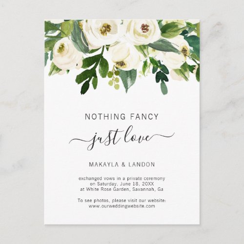 Elegant Greenery White Floral Elopement Wedding Announcement Postcard