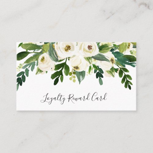 Elegant Greenery White Floral Lashes Business Loyalty Card