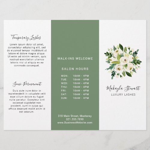 Elegant Greenery White Floral Trifold Brochure