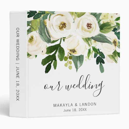 Elegant Greenery White Floral Wedding Photo Album 3 Ring Binder
