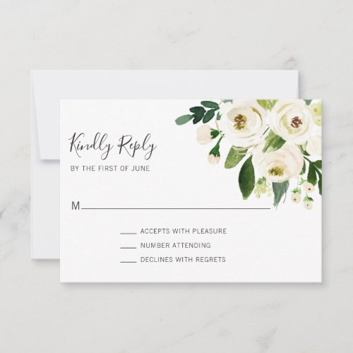 Elegant Greenery White Floral Wedding RSVP Card