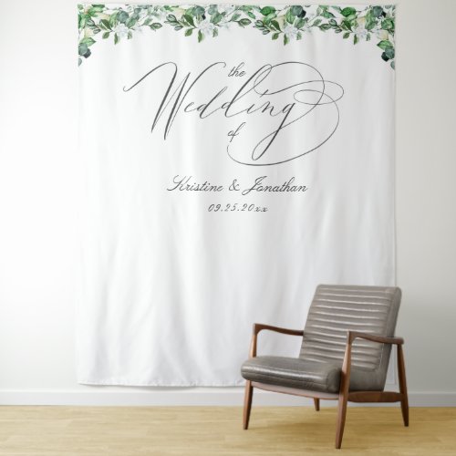 Elegant Greenery White Floral Wedding Tapestry