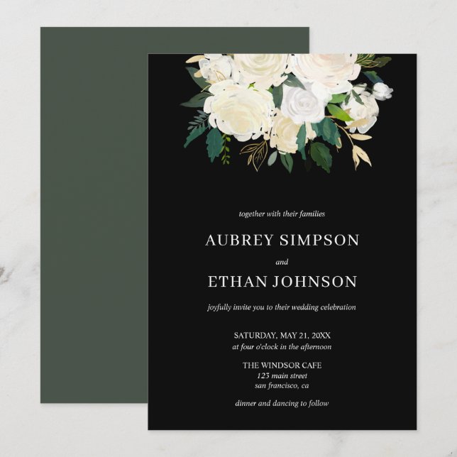 Elegant Greenery White Flowers Botanical Wedding Invitation (Front/Back)