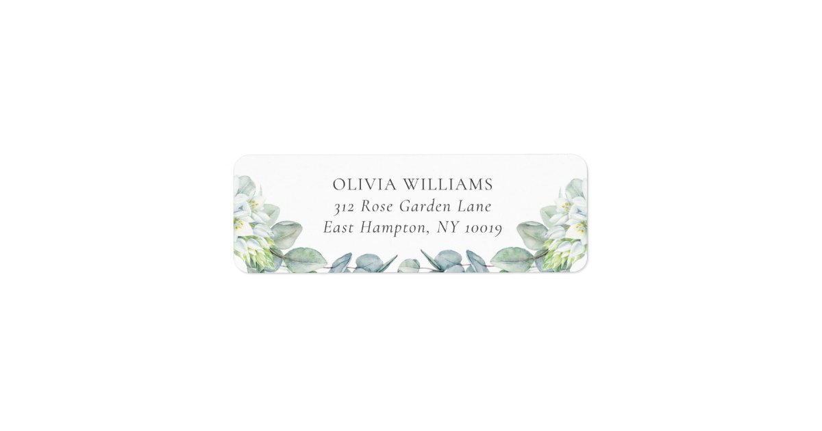 Elegant Greenery White Flowers Return Address Label | Zazzle
