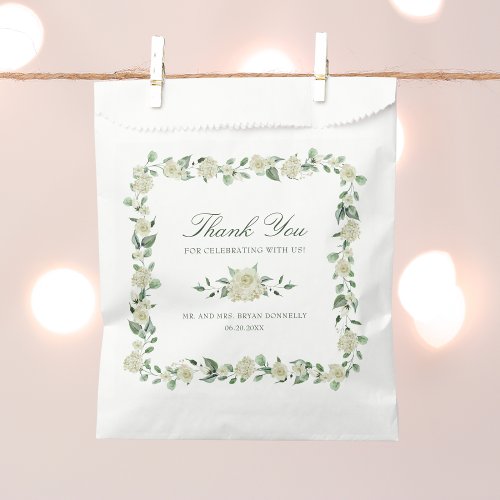 Elegant Greenery White Flowers Wedding Favor Bag