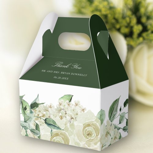 Elegant Greenery White Flowers Wedding Favor Boxes