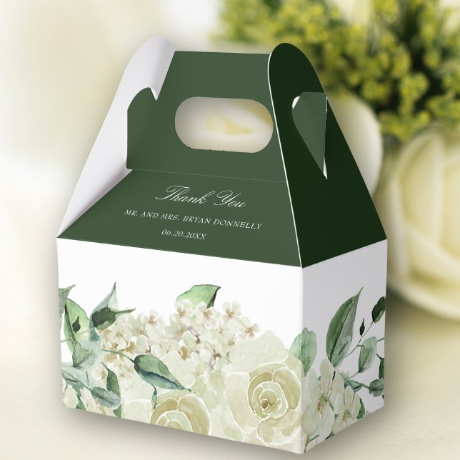Elegant Greenery White Flowers Wedding Favor Boxes (Wedding favor box with white flowers and greenery. Perfect for treats such as donuts, cookies, cakes)
