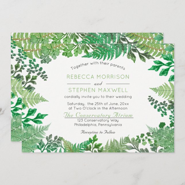 Elegant Greenery | Wild Ferns Wedding Invitations (Front/Back)