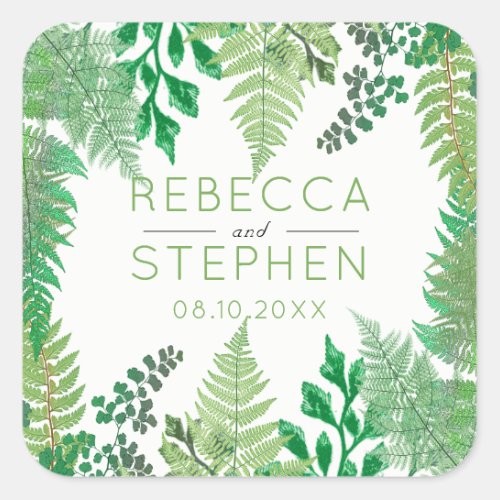 Elegant Greenery | Wild Ferns Wedding Square Sticker