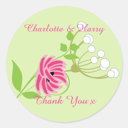 Elegant Greenery Wild Flowers Pink Green Classic Round Sticker