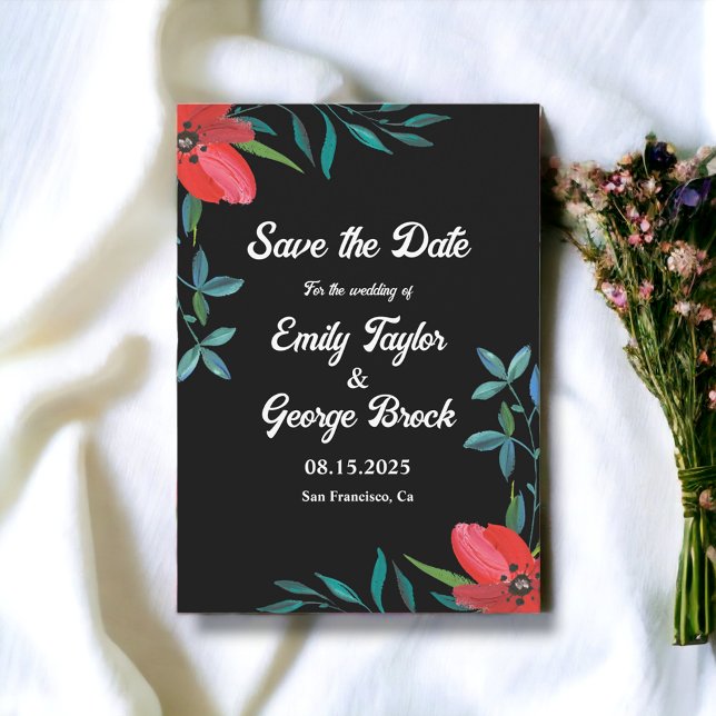 Elegant Greenery Wildflower Black Floral Wedding Save The Date (Creator Uploaded)