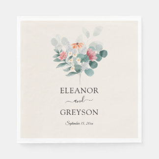 Elegant greenery wildflower wedding napkins