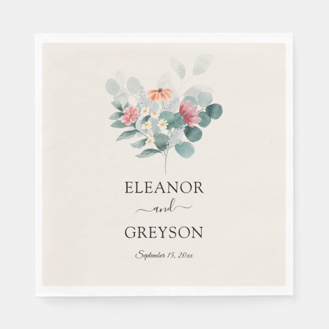 Elegant greenery wildflower wedding  napkins (Front)