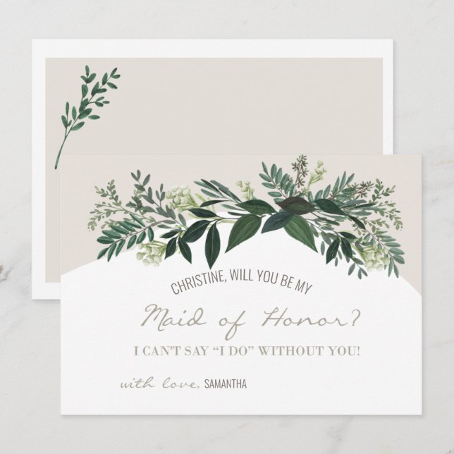 Elegant Greenery  Will You Be My Maid of Honor Card (Front/Back)
