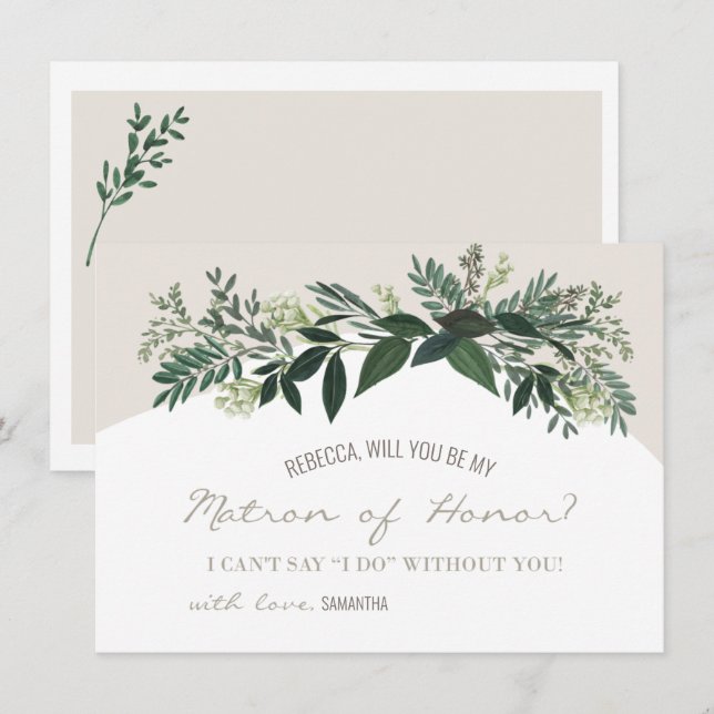 Elegant Greenery  Will You Be My Matron of Honor Card (Front/Back)