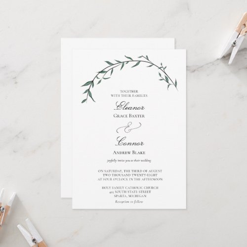 Elegant Greenery Willow Arch Wedding Invitation
