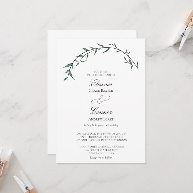 Elegant Greenery Willow Arch Wedding Invitation (Front/Back In Situ)