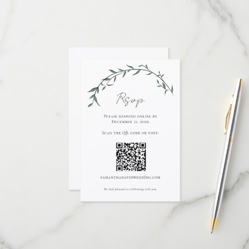Elegant Greenery Willow Arch Wedding QR RSVP Cards