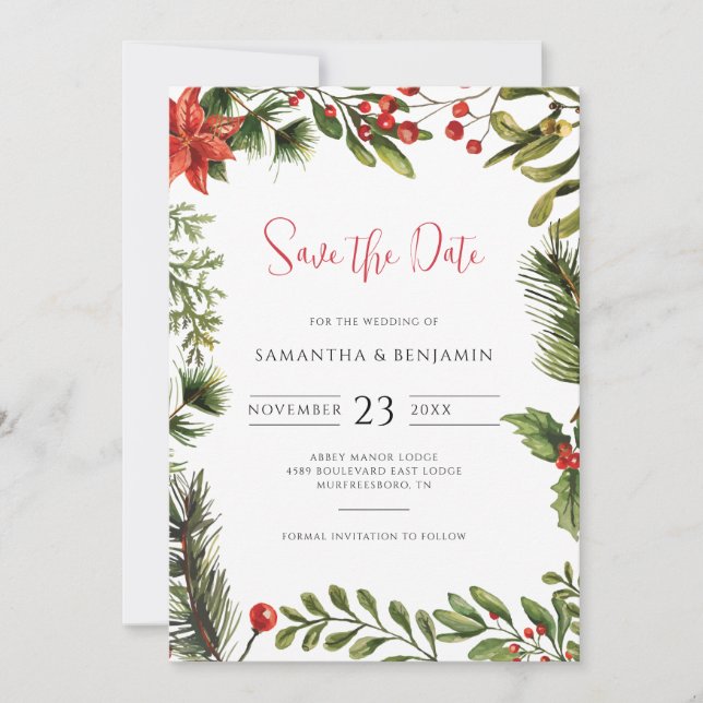 Elegant Greenery Winter Fall Floral Wedding Save The Date (Front)