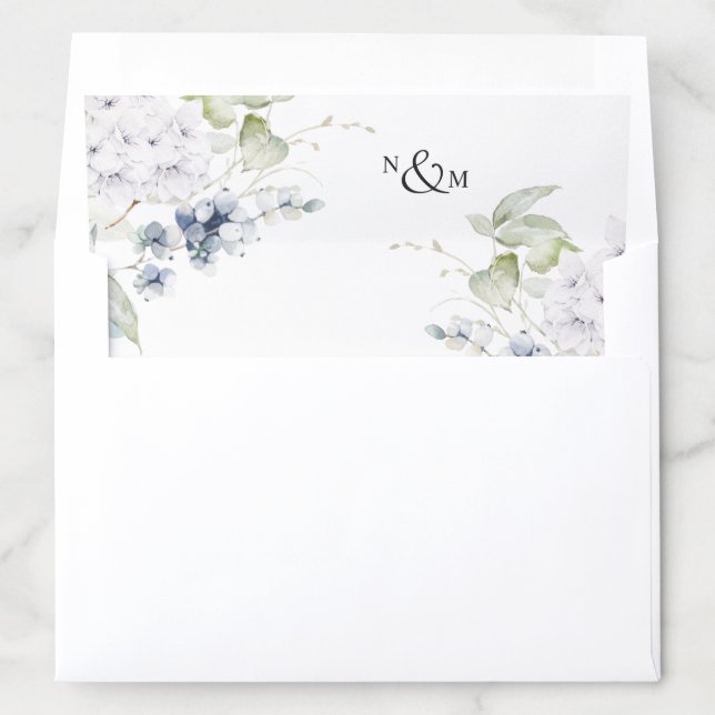 Elegant Greenery with Blue and White Floral Envelo Envelope Liner (In Envelope)