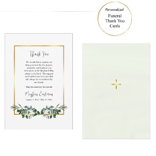 Elegant Greenery with Gold Frame Funeral  Thank You Card