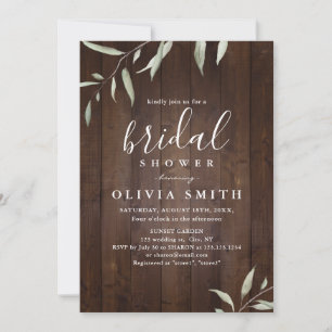 Elegant greenery wood county rustic bridal shower invitation
