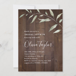 Elegant greenery wood county rustic bridal shower invitation