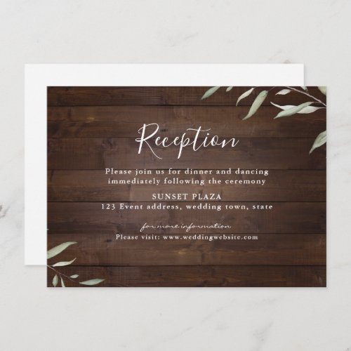 Elegant greenery wood rustic wedding reception enclosure card