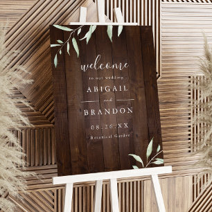 Elegant greenery wood rustic wedding welcome sign