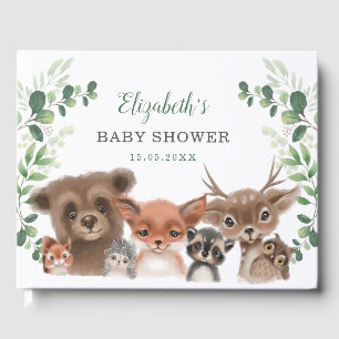 Elegant Greenery Woodland Animals Baby Shower Guest Book
