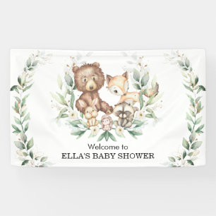 Elegant Greenery Woodland Animals Baby Welcome Banner