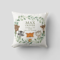 Elegant Greenery Woodland Birth Stats Boy Nursery Throw Pillow