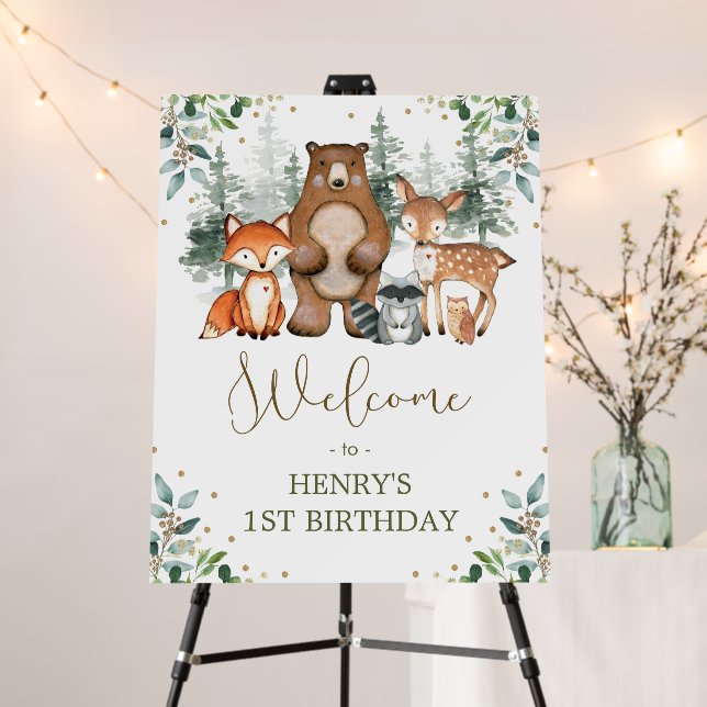 Elegant Greenery Woodland Forest Animals Welcome Foam Board (In Situ (Stand))