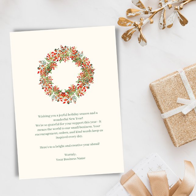 Elegant Greenery Wreath Christmas Business Holiday Card (Creator Uploaded)